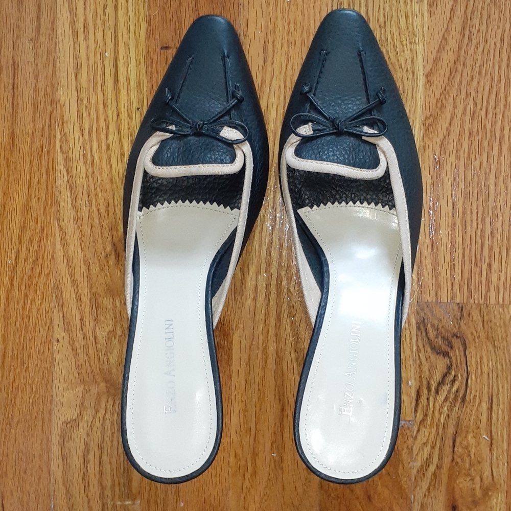 Enzo Angiolini Mules. Gen Leather, Navy Blue 8.5M